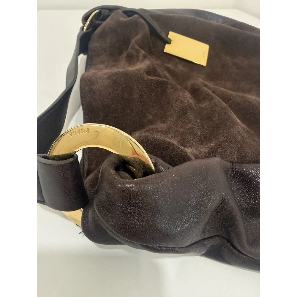 Furla Dark Brown Suede Shoulder Bag Made In Italy